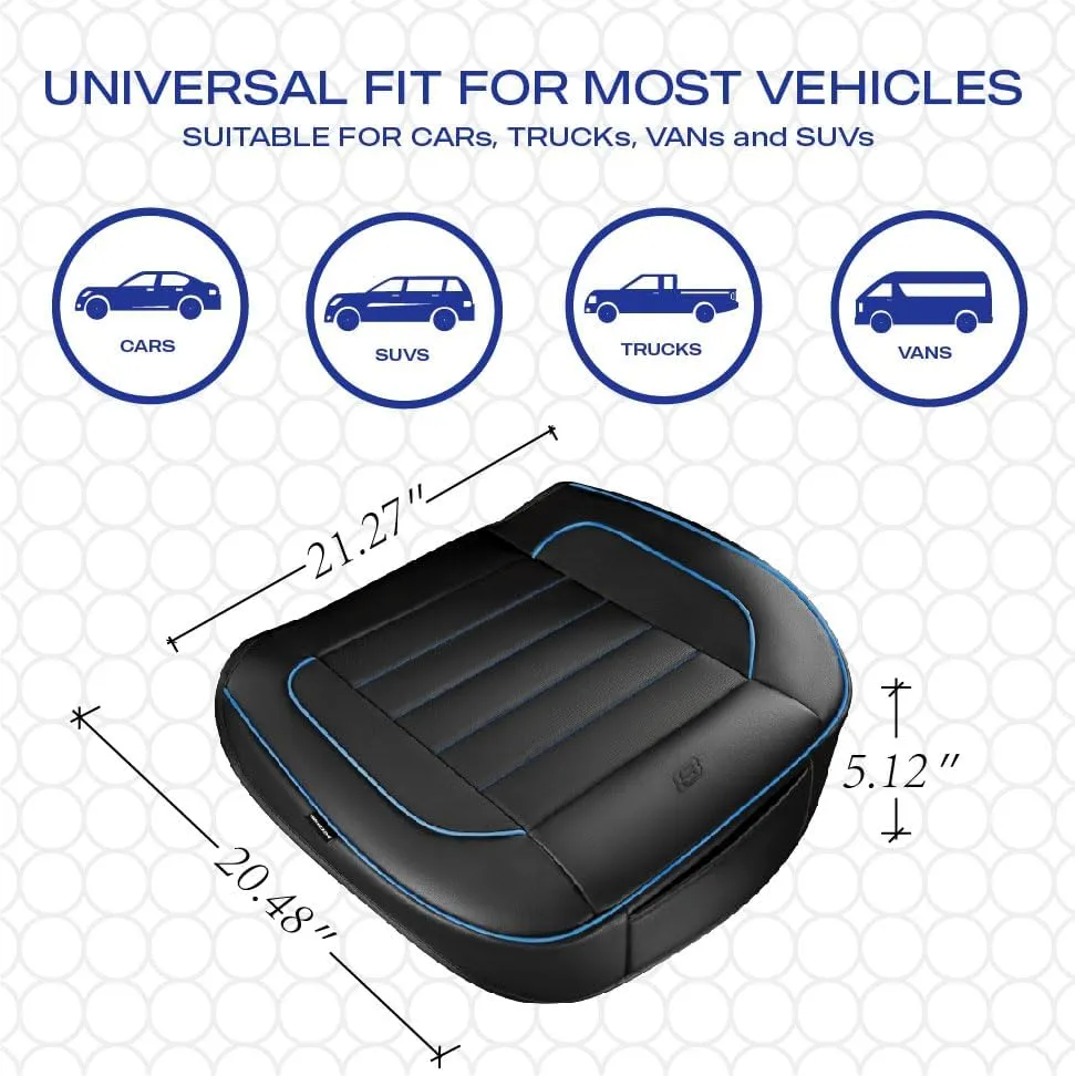 Skechers Car Seat Cover,Memory Foam Luxury Faux Leather Front Bottom Seat Cushion Cover,Universal Anti-Slip and Wrap Around The Bottom with Storage Bags,Suitable for Most Vehicles-1 Piece,Blue