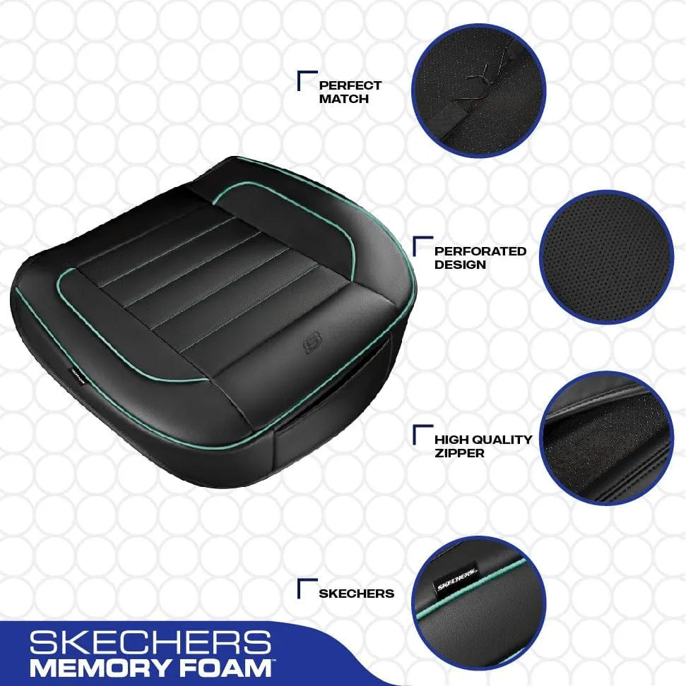 Skechers Car Seat Cover,Memory Foam Luxury Faux Leather Front Bottom Seat Cushion Cover,Universal Anti-Slip and Wrap Around The Bottom with Storage Bags,Suitable for Most Vehicles-1 Piece,Mint