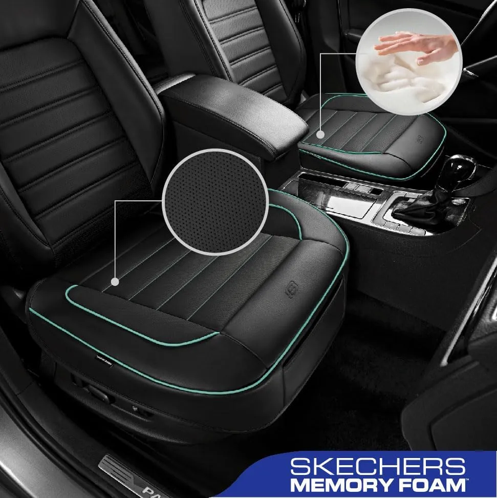 Skechers Car Seat Cover,Memory Foam Luxury Faux Leather Front Bottom Seat Cushion Cover,Universal Anti-Slip and Wrap Around The Bottom with Storage Bags,Suitable for Most Vehicles-1 Piece,Mint
