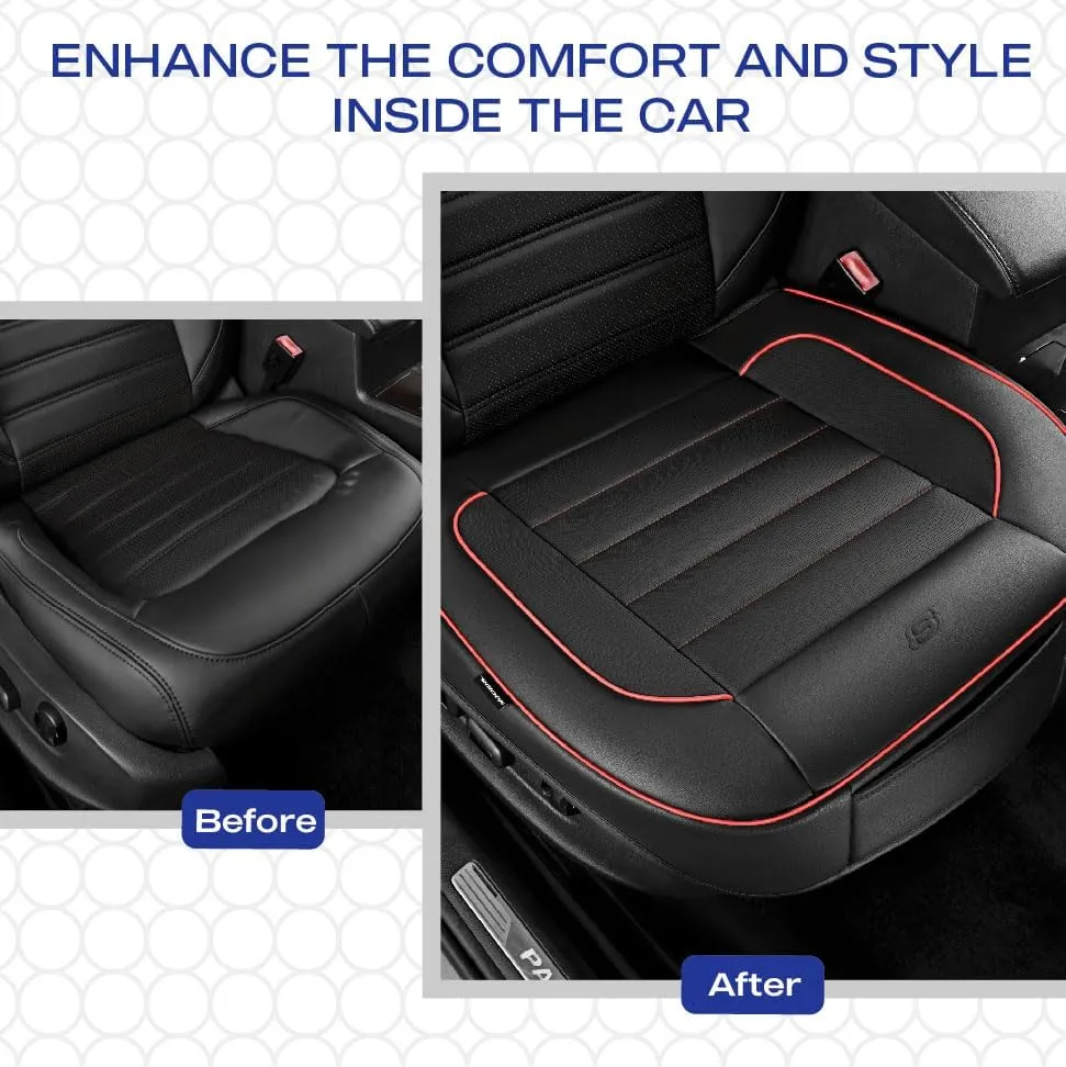 Skechers Car Seat Cover,Memory Foam Luxury Faux Leather Front Bottom Seat Cushion Cover,Universal Anti-Slip and Wrap Around The Bottom with Storage Bags,Suitable for Most Vehicles-1 Piece,Red