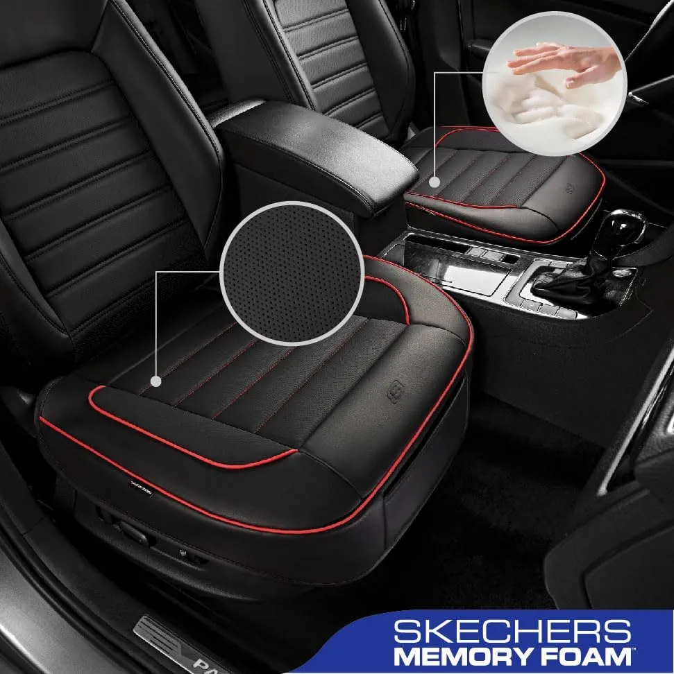 Skechers Car Seat Cover,Memory Foam Luxury Faux Leather Front Bottom Seat Cushion Cover,Universal Anti-Slip and Wrap Around The Bottom with Storage Bags,Suitable for Most Vehicles-1 Piece,Red