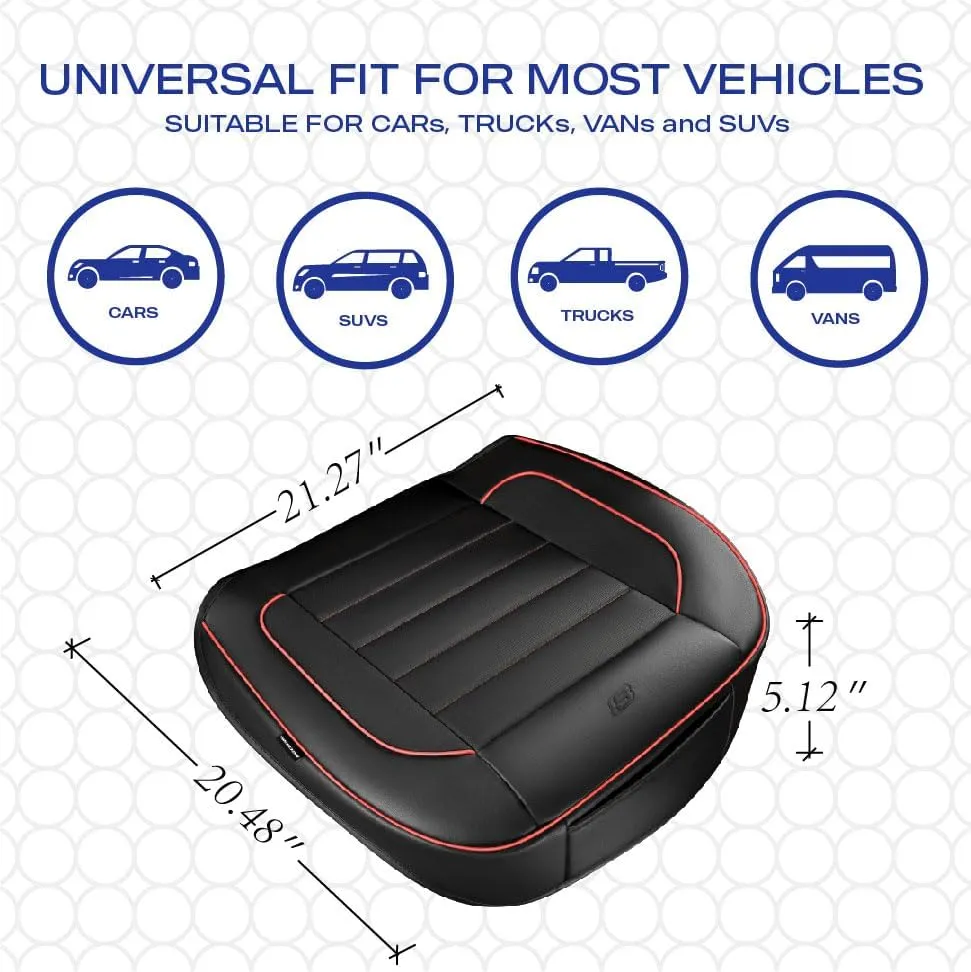 Skechers Car Seat Cover,Memory Foam Luxury Faux Leather Front Bottom Seat Cushion Cover,Universal Anti-Slip and Wrap Around The Bottom with Storage Bags,Suitable for Most Vehicles-1 Piece,Red
