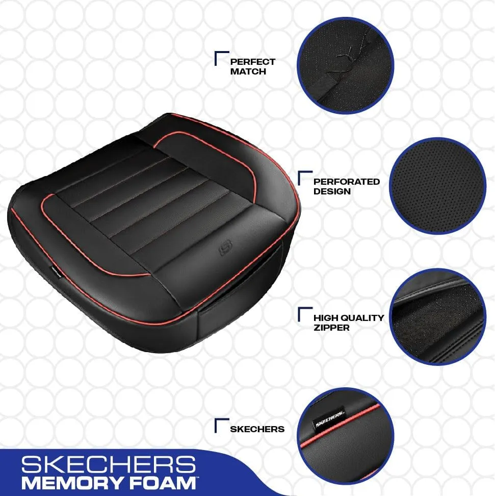 Skechers Car Seat Cover,Memory Foam Luxury Faux Leather Front Bottom Seat Cushion Cover,Universal Anti-Slip and Wrap Around The Bottom with Storage Bags,Suitable for Most Vehicles-1 Piece,Red