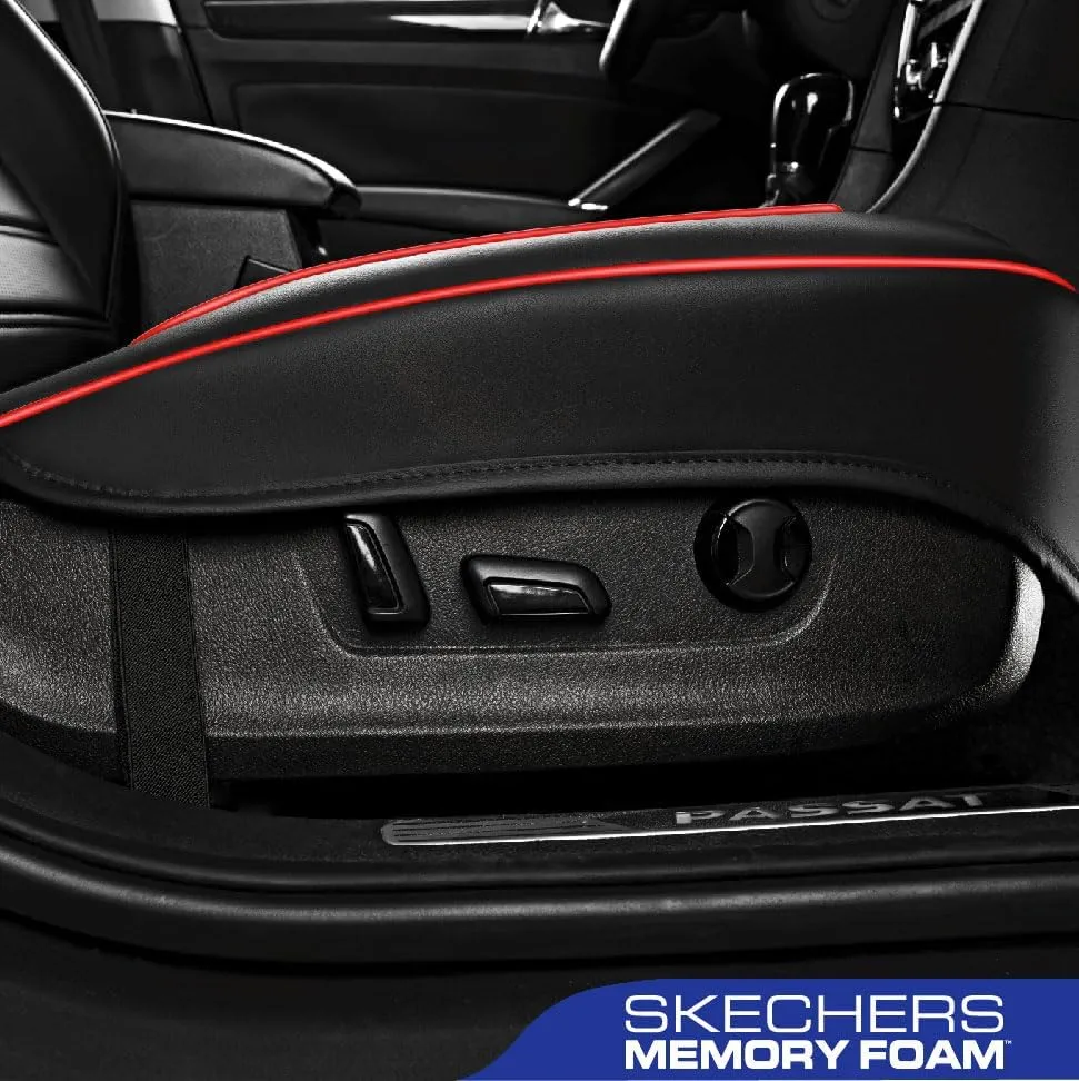 Skechers Car Seat Cover,Memory Foam Luxury Faux Leather Front Bottom Seat Cushion Cover,Universal Anti-Slip and Wrap Around The Bottom with Storage Bags,Suitable for Most Vehicles-1 Piece,Red