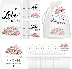 Skybooly 50 Sets Bridal Shower Tea Party Favors for Guests Include 50 Tea Bags and Packets Self Adhesive Kraft Paper Envelopes 50 Thank You Tags Organza Bags Bridal Party Favors Wedding Favors