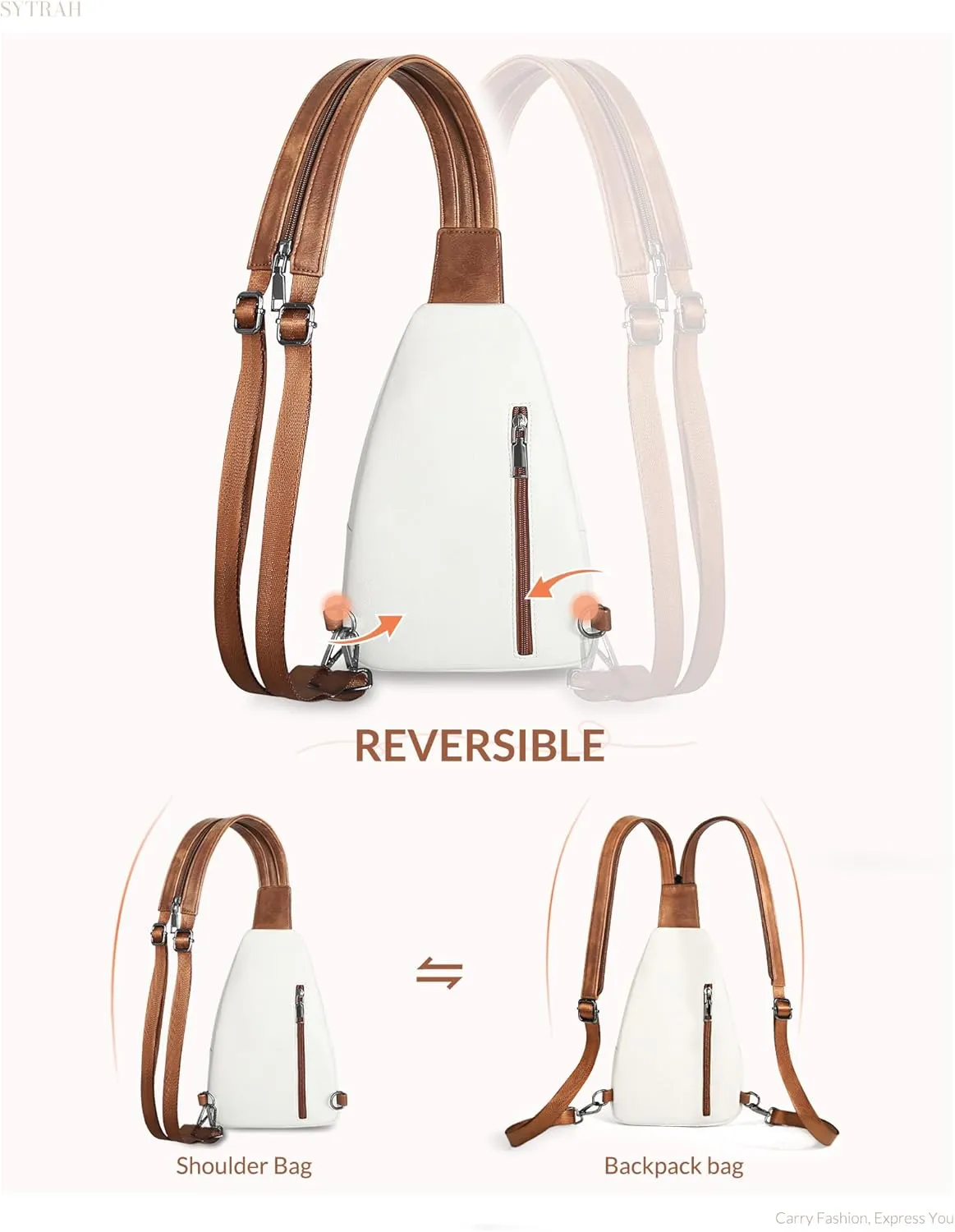 Sling Bag for Women, Crossbody Bags for Women Trendy Crossbody purse Vegan Leather Sling Backpack Chest Bag with Dual purpose Strap, Beige Brown