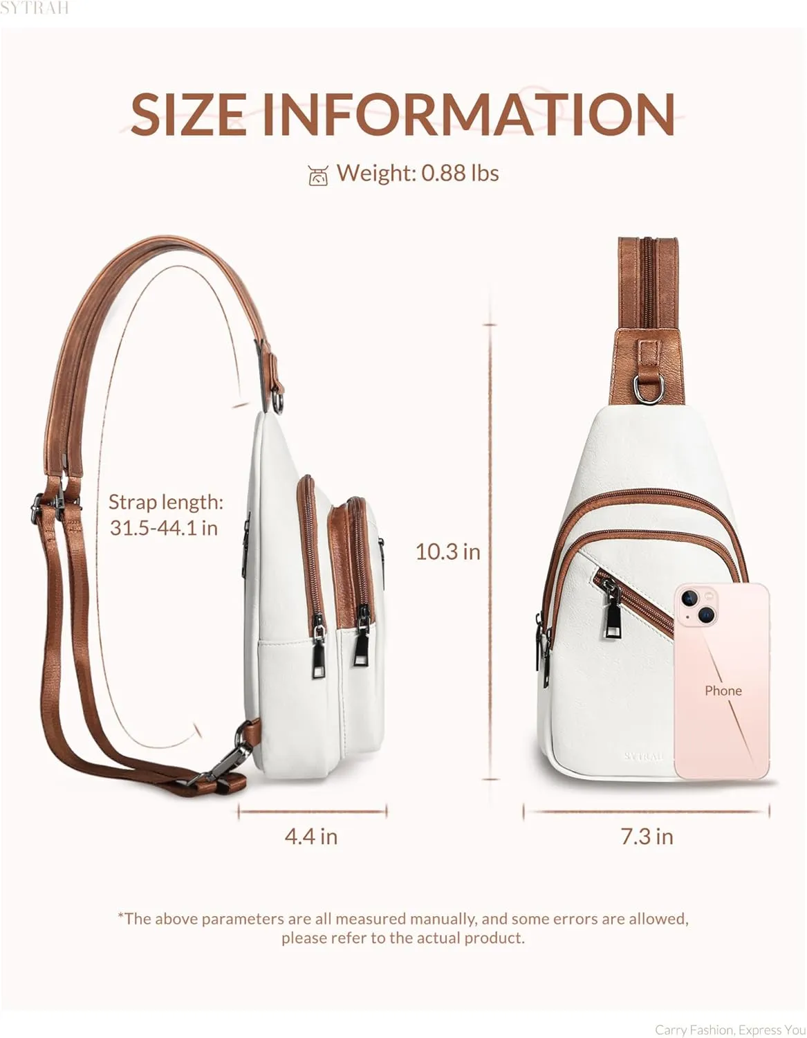 Sling Bag for Women, Crossbody Bags for Women Trendy Crossbody purse Vegan Leather Sling Backpack Chest Bag with Dual purpose Strap, Beige Brown