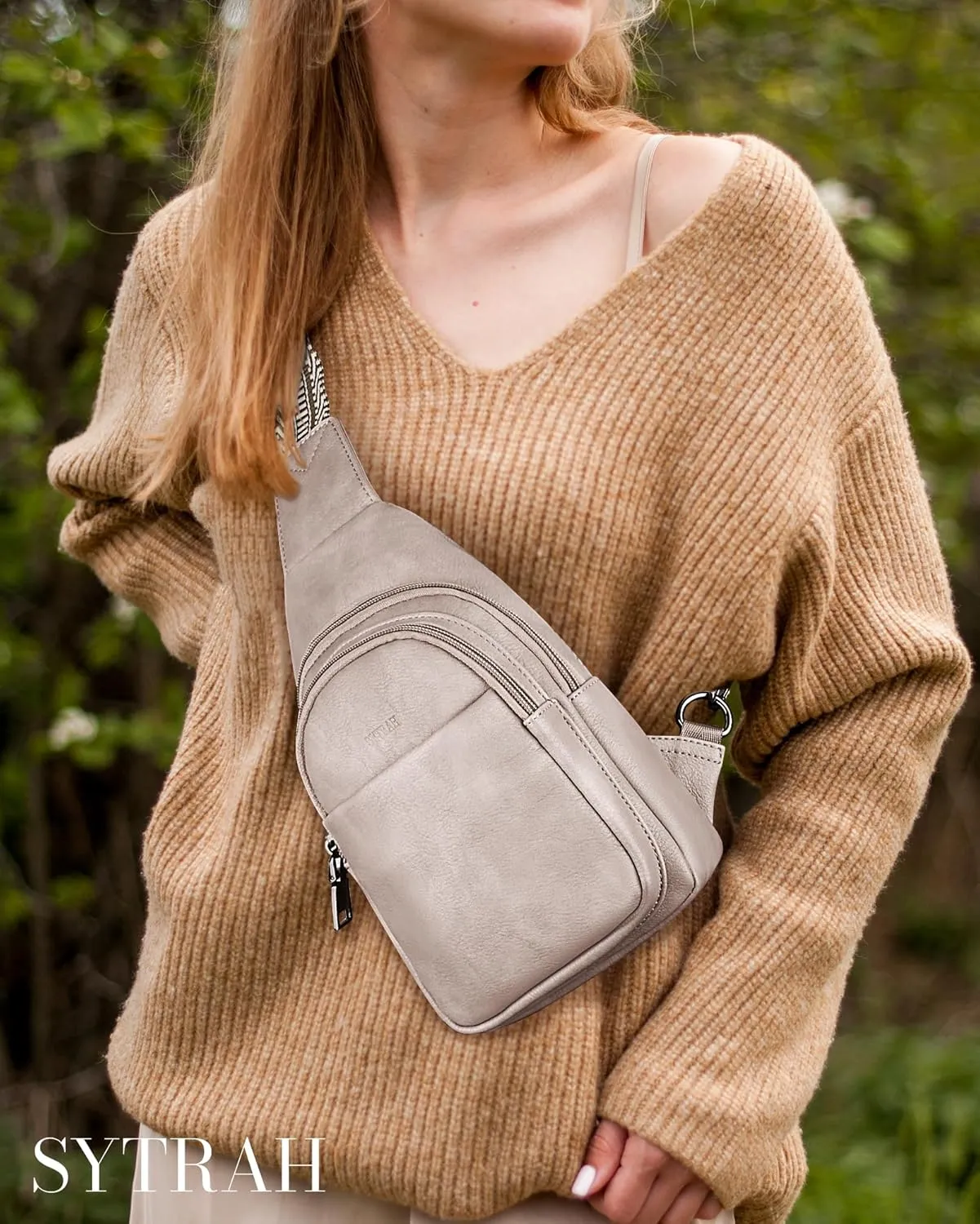 Sling Bag for Women, Crossbody Bags Purse for Women Trendy Vegan Leather Chest Bag with Adjustable Guitar Strap