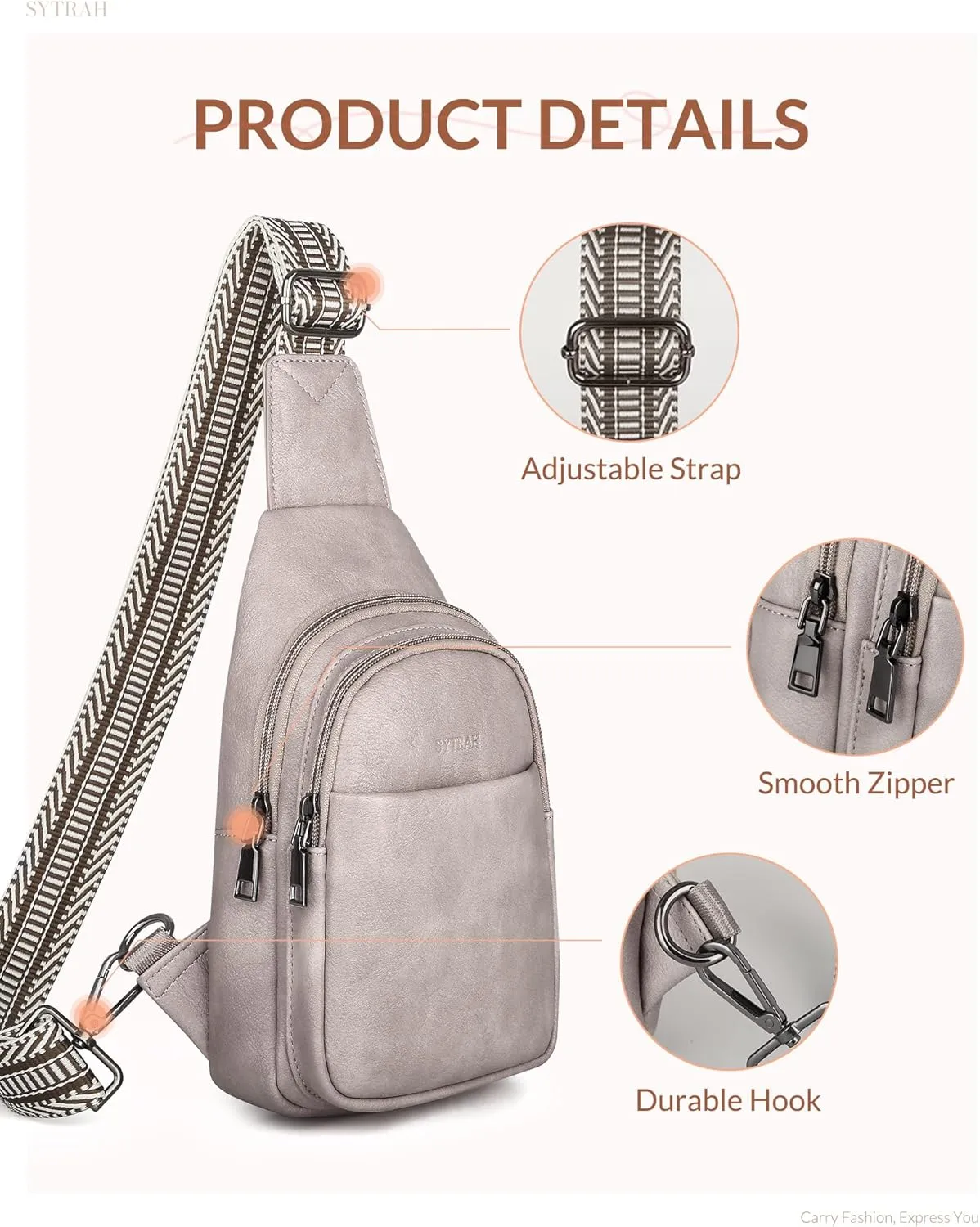 Sling Bag for Women, Crossbody Bags Purse for Women Trendy Vegan Leather Chest Bag with Adjustable Guitar Strap