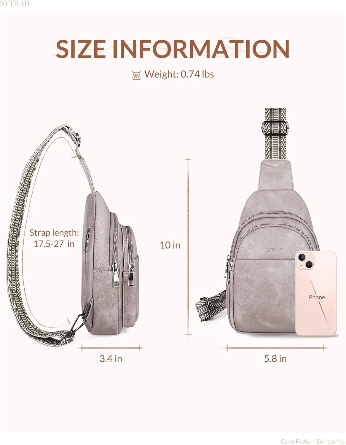Sling Bag for Women, Crossbody Bags Purse for Women Trendy Vegan Leather Chest Bag with Adjustable Guitar Strap