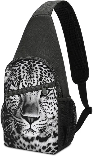 Sling Bags Black And White Leopard Face Chest Bag for Men Women Shoulder Bag for Travel Sport Chest Pack