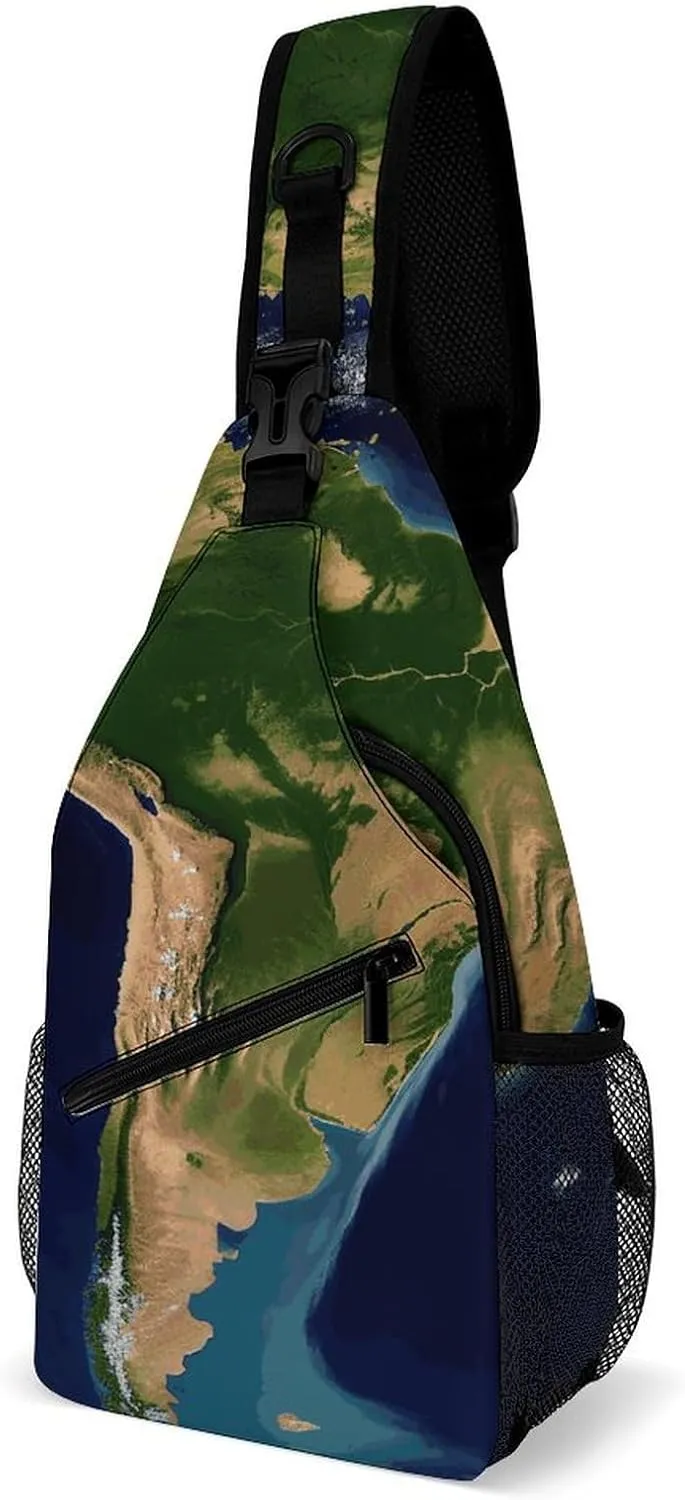 Sling Bags South America Satellite Image Chest Bag for Men Women Shoulder Bag for Travel Sport Chest Pack