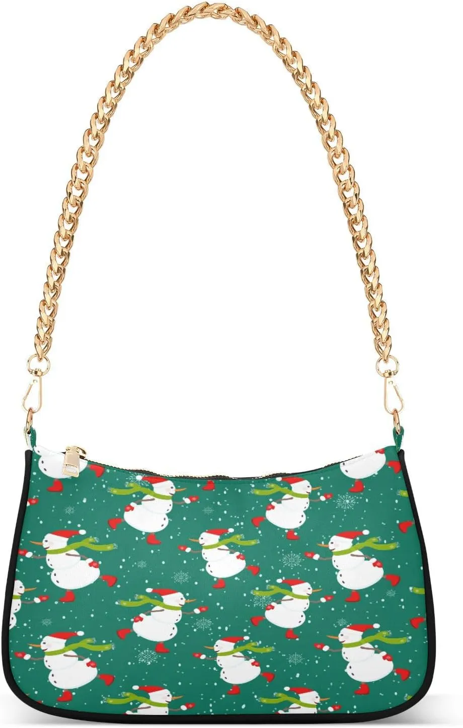 Snowman Skating Snowflakes Snowfall Womens Shoulder Bag for Women Girls Hobo Tote Handbag Gold Chain Crossbody Bag with Zipper Bags Clutch Purse Handbags