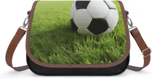 Soccer Ball On Grassy Shoulder Bags PU Leather Shoulder Handbag Large Capacity Crossbody Bag for Women
