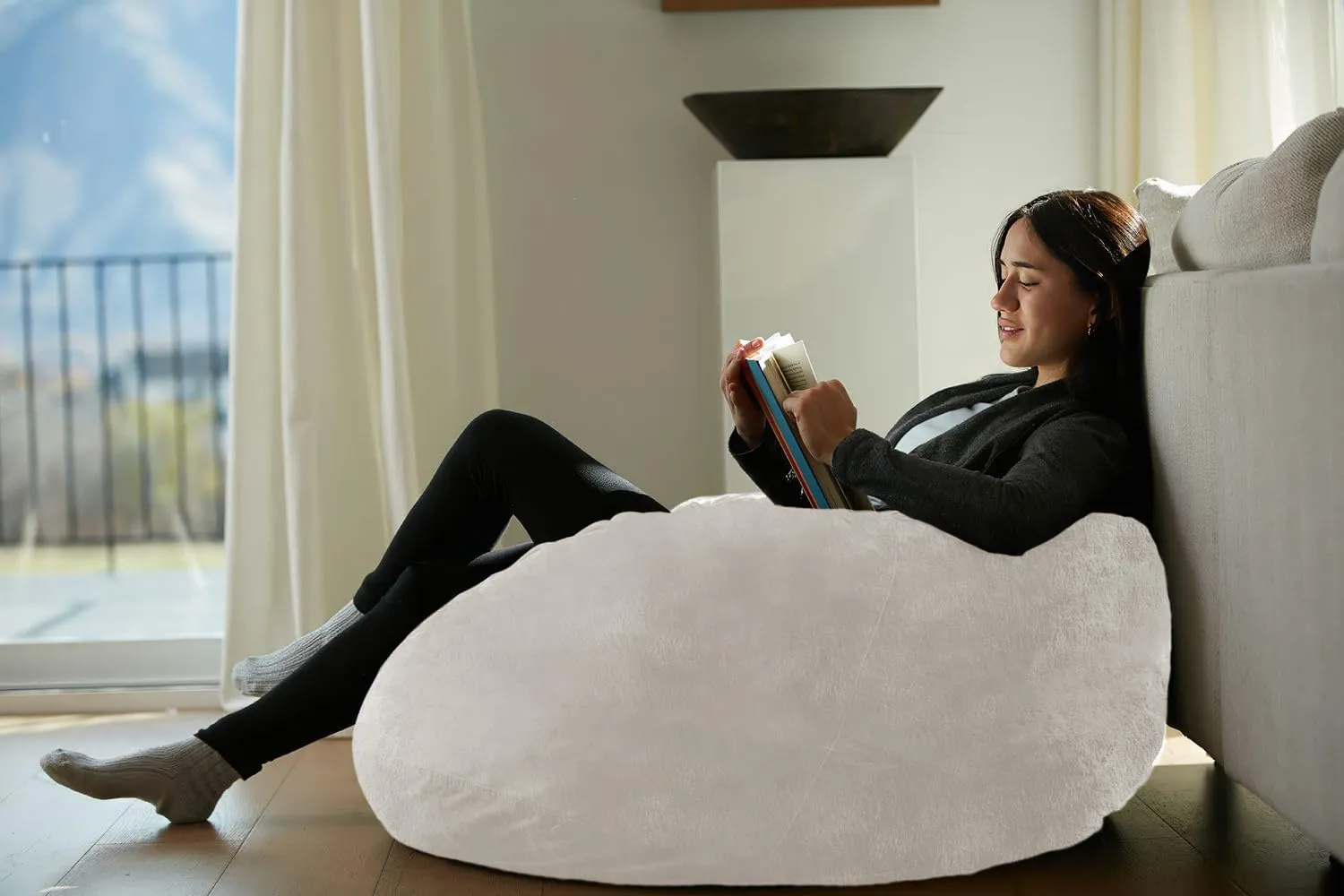 Sofa Sack Bean Bag Chair - Plush, Ultra Soft - Memory Foam Bean Bag Chair with Faux Rabbit Fur Cover - Stuffed Foam Filled Furniture and Accessories for Dorm Room 3 Feet - Cream