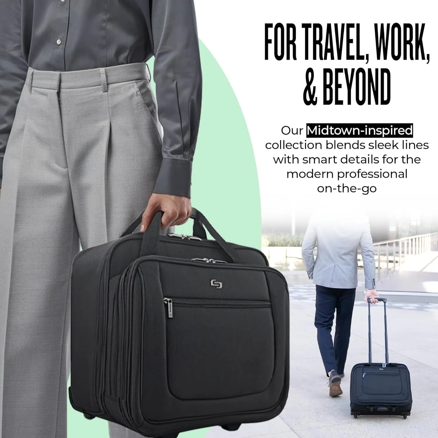 Solo New York Bryant Rolling Laptop Bag with Wheels,Fits Up to 17.3-Inch Laptop,Travel Friendly Wheeled Briefcase for Women and Men with Telescoping Handle, Black, 14" x 16.8" x 5" (PT136-4)