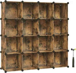 SONGMICS Cube Storage Organizer, Set of 16 Plastic Cubes, Closet Organizers and Storage, Room Organization, Bedroom Living Room, 12.2 x 48.4 x 48.4 Inches, Rustic Brown ULPC442A01