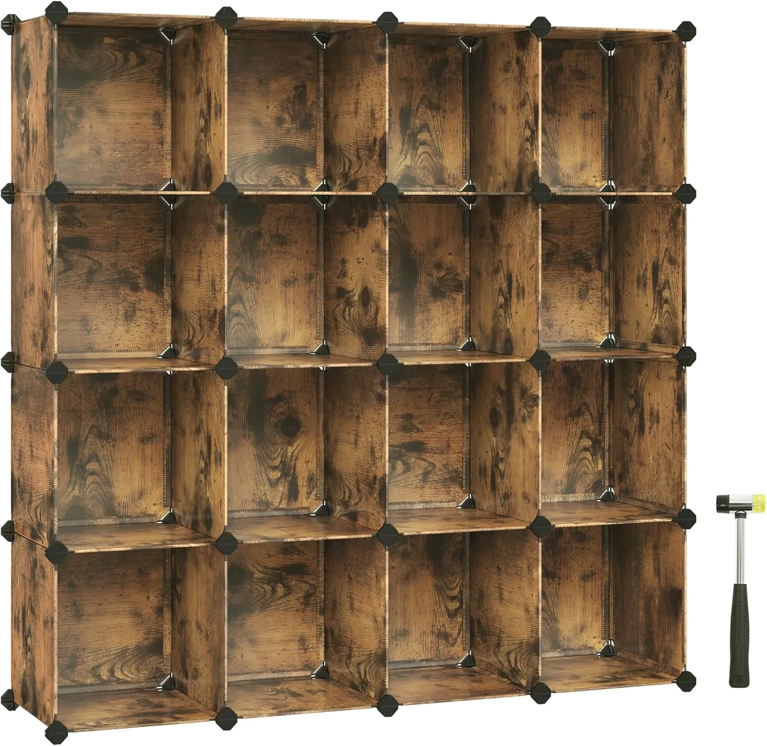 SONGMICS Cube Storage Organizer, Set of 16 Plastic Cubes, Closet Organizers and Storage, Room Organization, Bedroom Living Room, 12.2 x 48.4 x 48.4 Inches, Rustic Brown ULPC442A01
