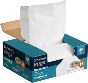 SONGMICS Trash Bags, 8-Gallon Heavy-Duty Garbage Bags with Drawstrings, 80 Count, Liner Code H, Quick-Dispense Box, Cream White UKRB031A02