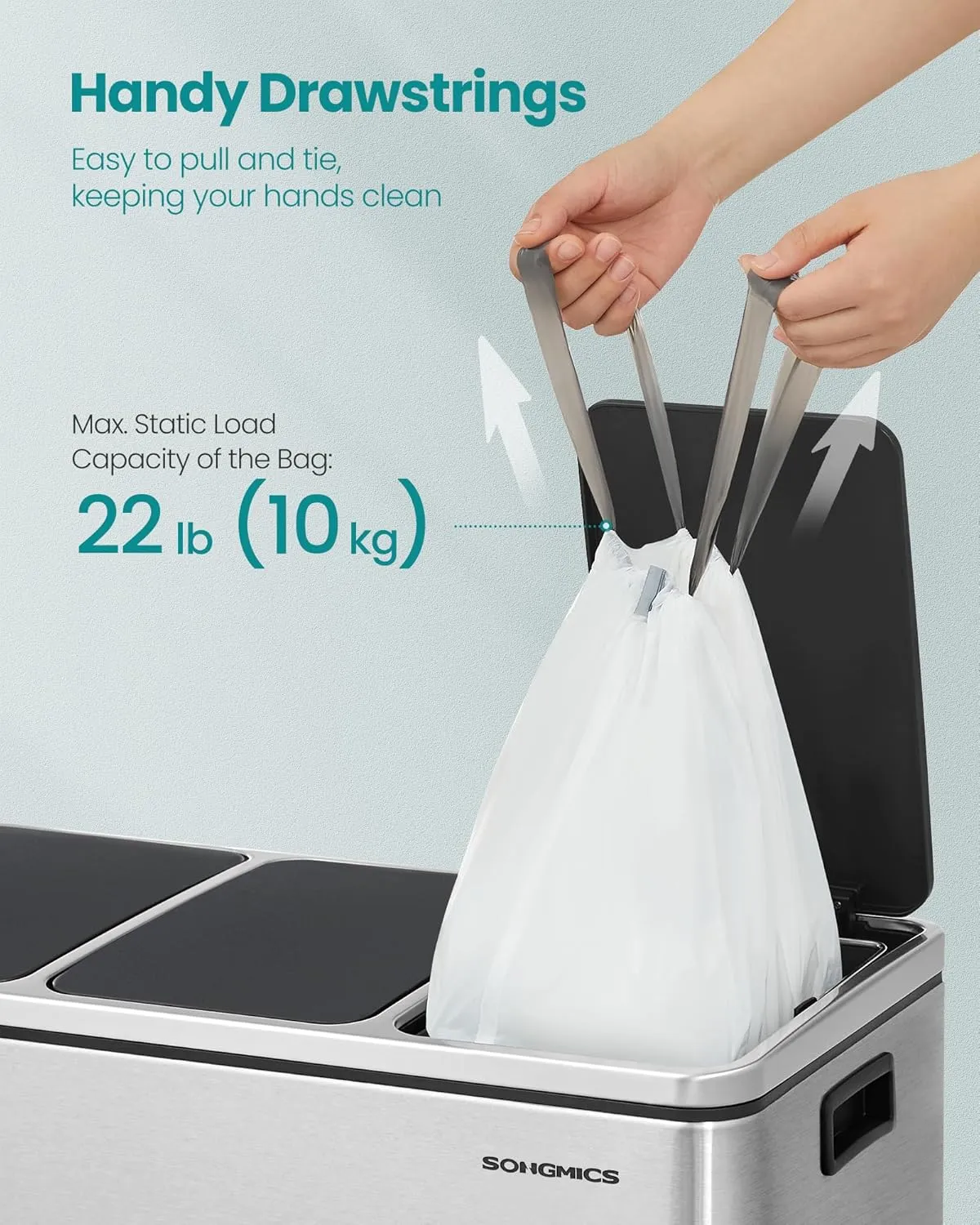 SONGMICS Trash Bags, 8-Gallon Heavy-Duty Garbage Bags with Drawstrings, 80 Count, Liner Code H, Quick-Dispense Box, Cream White UKRB031A02