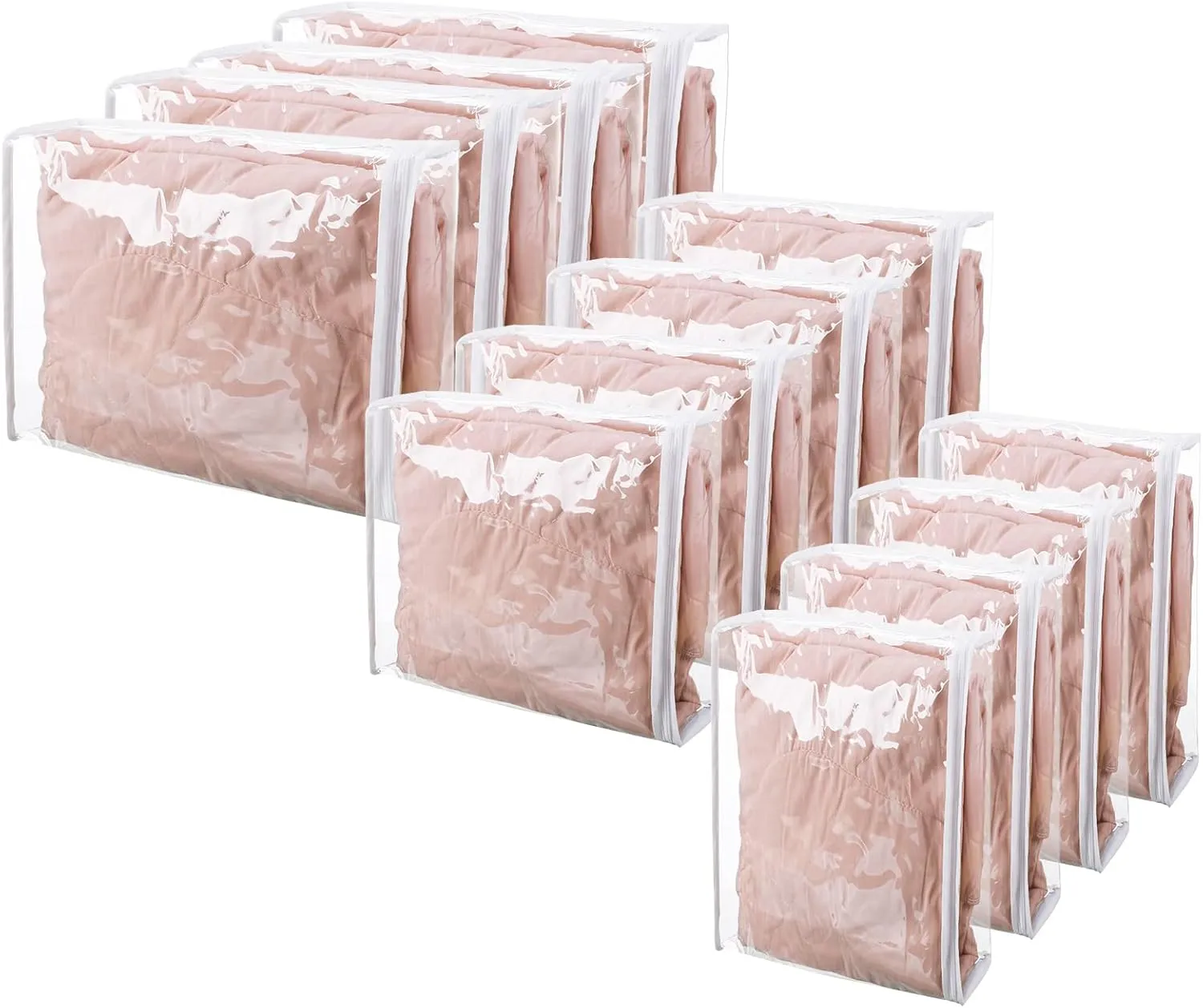 Sotiff 12 Pcs Clear Vinyl Storage Bag with Zipper 3 Sizes Durable Zippered Sweater Storage Bags Large Capacity Clothes Organizer Avoid Dust Dirt for Clothing Bedding Blankets Comforters Organize