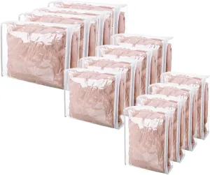 Sotiff 12 Pcs Clear Vinyl Storage Bag with Zipper 3 Sizes Durable Zippered Sweater Storage Bags Large Capacity Clothes Organizer Avoid Dust Dirt for Clothing Bedding Blankets Comforters Organize