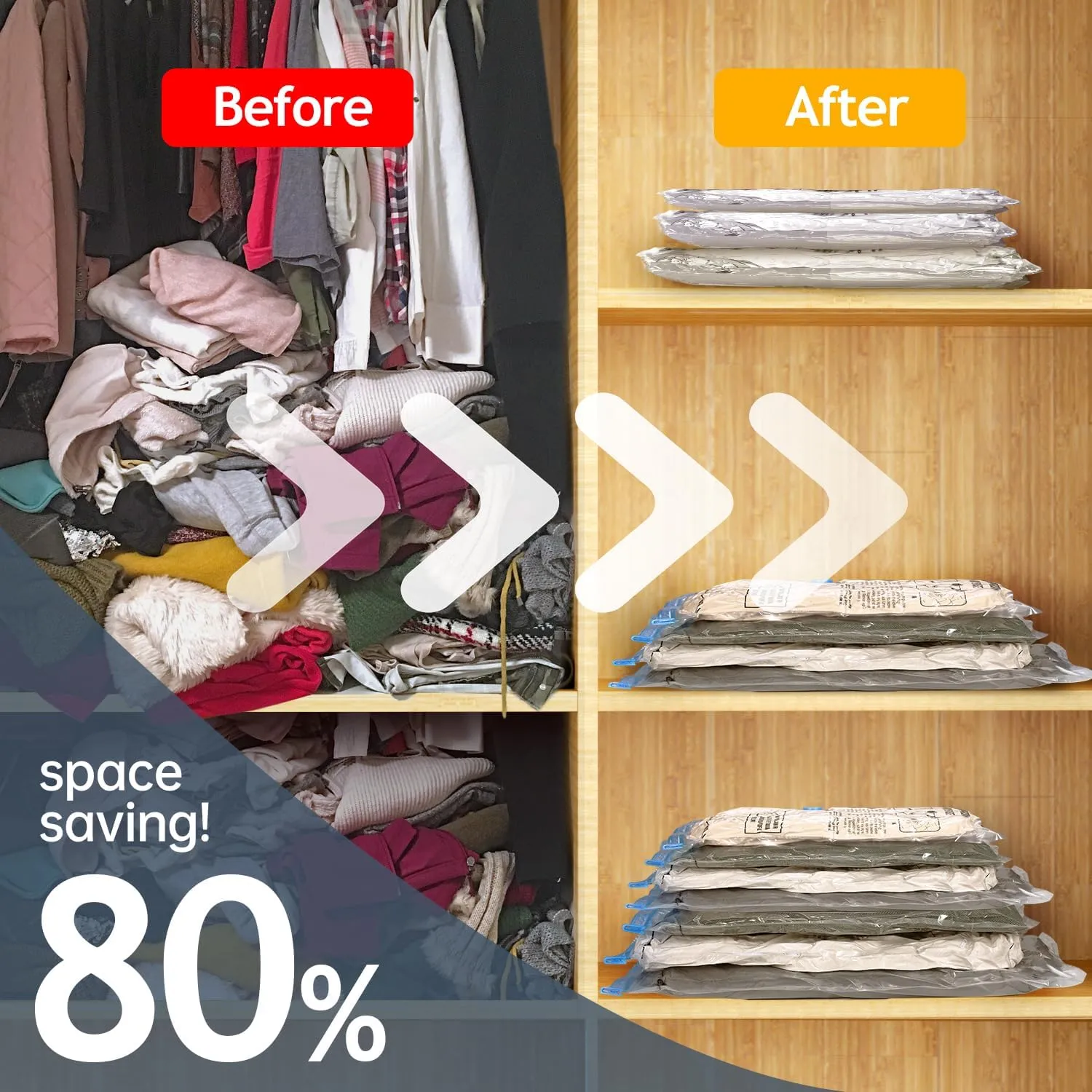 Space Saver Vacuum Storage Bags with Electric Pump,6 Pack(2 Jumbo/2 Large/2 Medium) Double Zip Seal,Vacuum Seal Bags Fit Clothes,Comforters,Blankets,Mattress,Duvets,Pillows,Travel