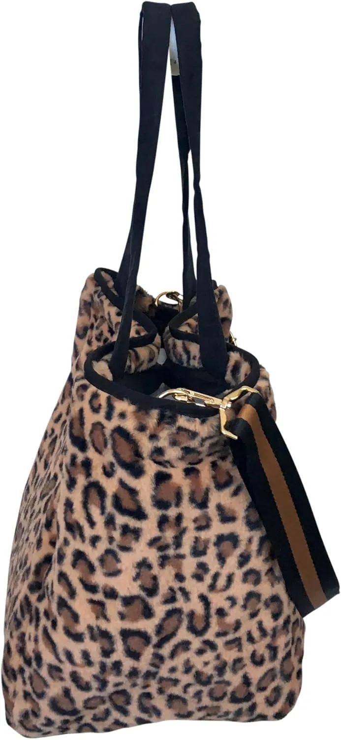 Sprigs Casual Shoulder Bag for Women - Trendy Plush Faux Fur Tote Bag with Detachable Guitar Strap Magnetic Closure & Pockets