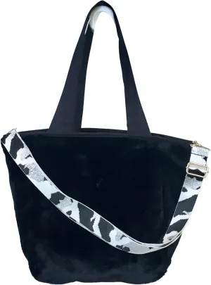 Sprigs Casual Shoulder Bag for Women - Trendy Plush Faux Fur Tote Bag with Detachable Guitar Strap Magnetic Closure & Pockets