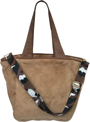 Sprigs Casual Shoulder Bag for Women - Trendy Plush Faux Fur Tote Bag with Detachable Guitar Strap Magnetic Closure & Pockets