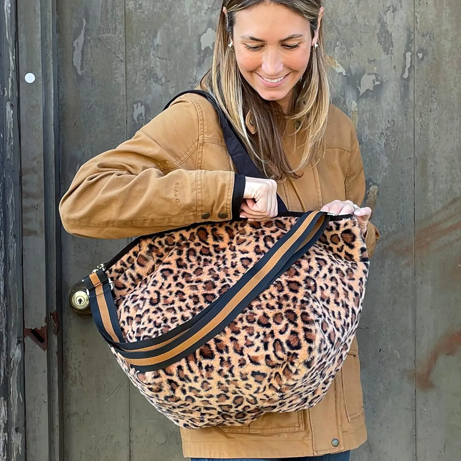 Sprigs Casual Shoulder Bag for Women - Trendy Plush Faux Fur Tote Bag with Detachable Guitar Strap Magnetic Closure & Pockets