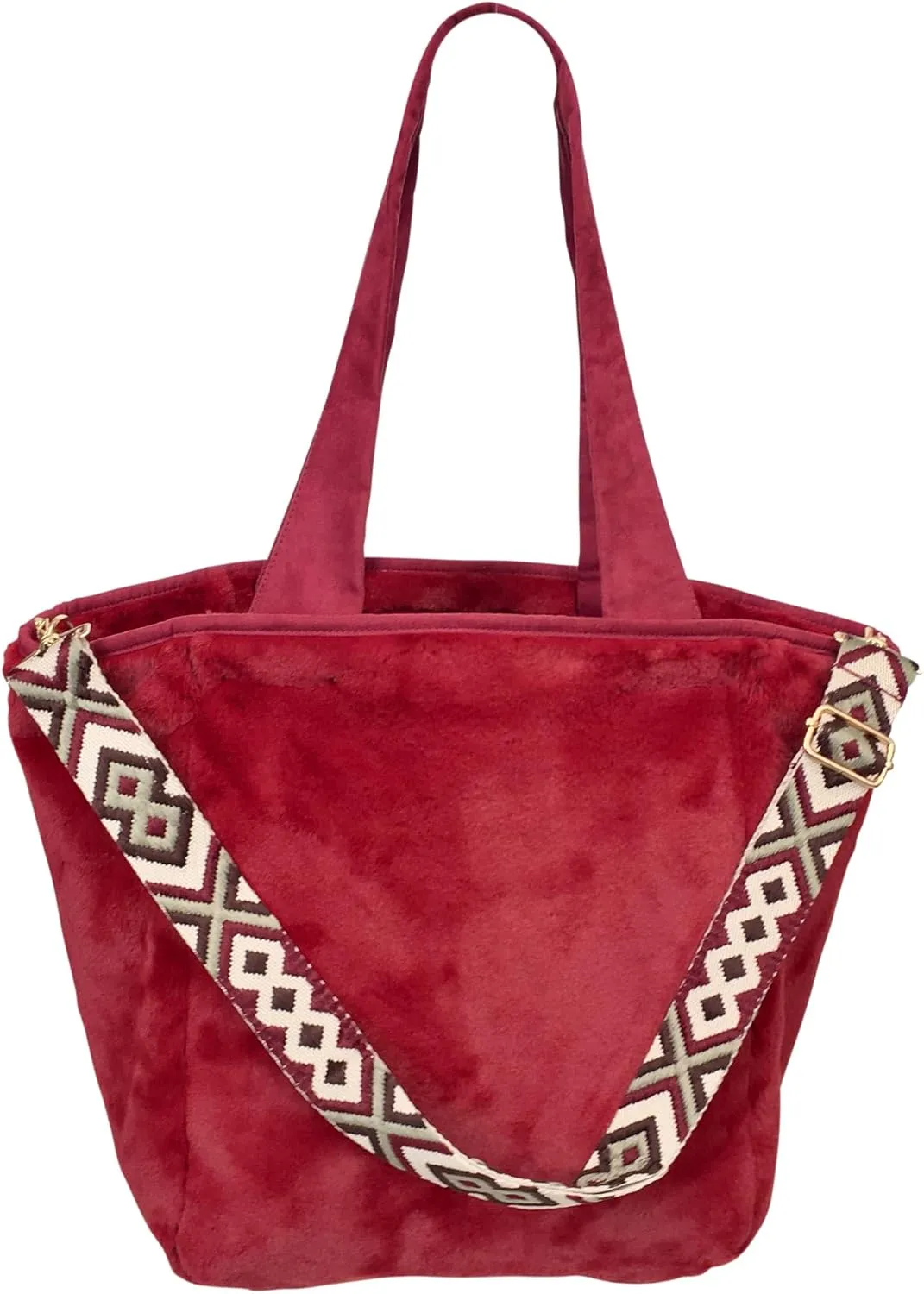 Sprigs Casual Shoulder Bag for Women - Trendy Plush Faux Fur Tote Bag with Detachable Guitar Strap Magnetic Closure & Pockets