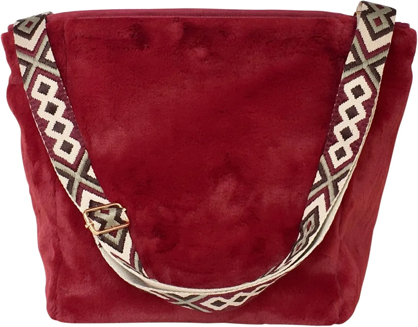 Sprigs Casual Shoulder Bag for Women - Trendy Plush Faux Fur Tote Bag with Detachable Guitar Strap Magnetic Closure & Pockets