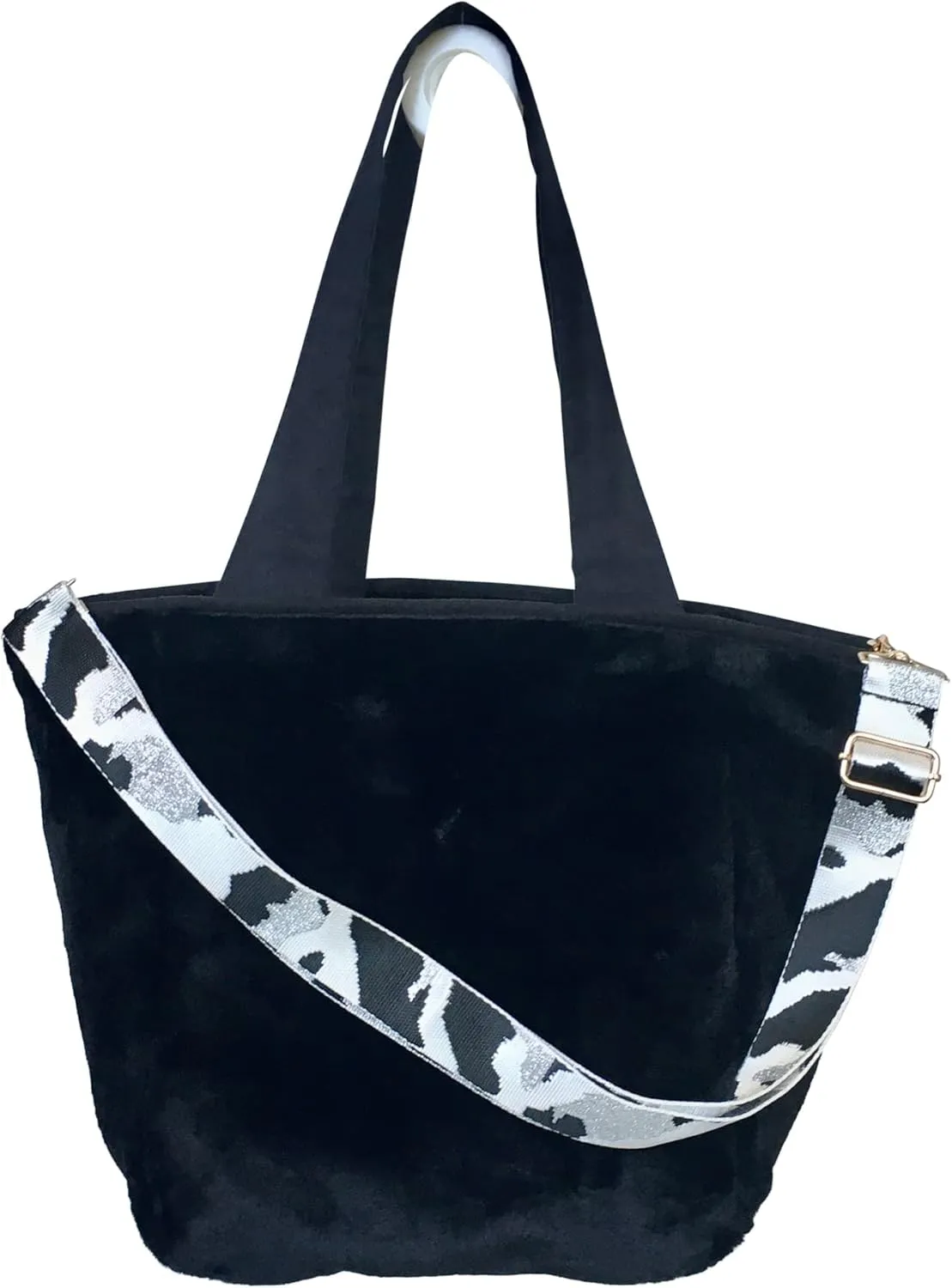 Sprigs Casual Shoulder Bag for Women - Trendy Plush Faux Fur Tote Bag with Detachable Guitar Strap Magnetic Closure & Pockets