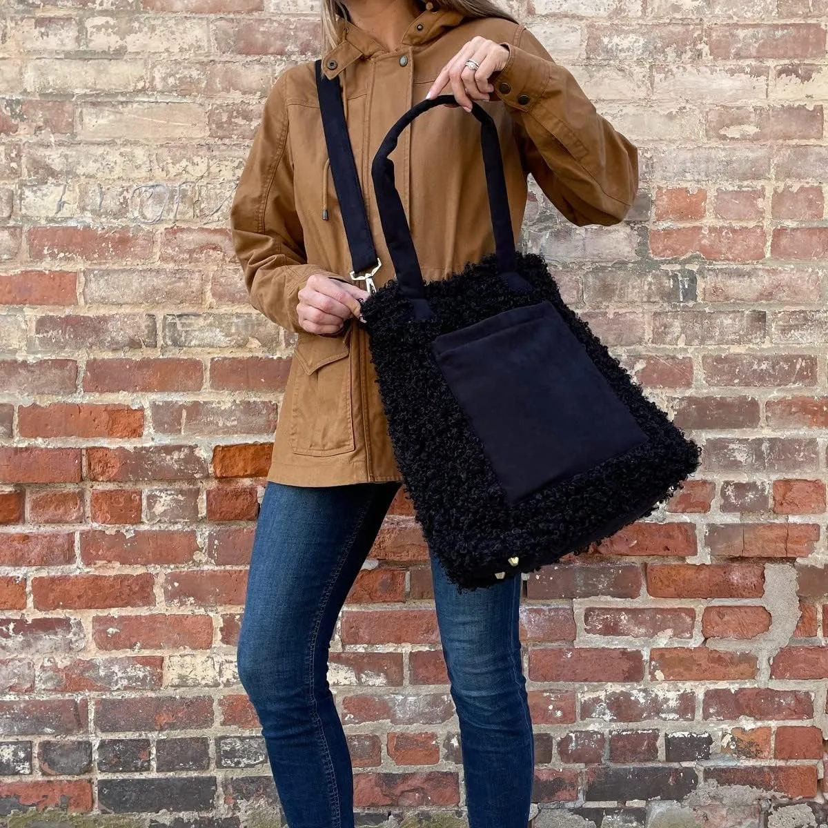 Sprigs Women's Cute Tote Bags - Casual Faux Fur Bag with Outside Pocket & Inside Laptop Sleeve - Laptop Tote Bag For Women