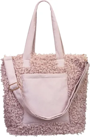 Sprigs Women's Cute Tote Bags - Casual Faux Fur Bag with Outside Pocket & Inside Laptop Sleeve - Laptop Tote Bag For Women