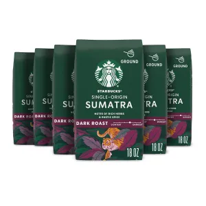 Starbucks Ground Coffee, Dark Roast Coffee, Sumatra, 100% Arabica, 6 bags (18 oz each)