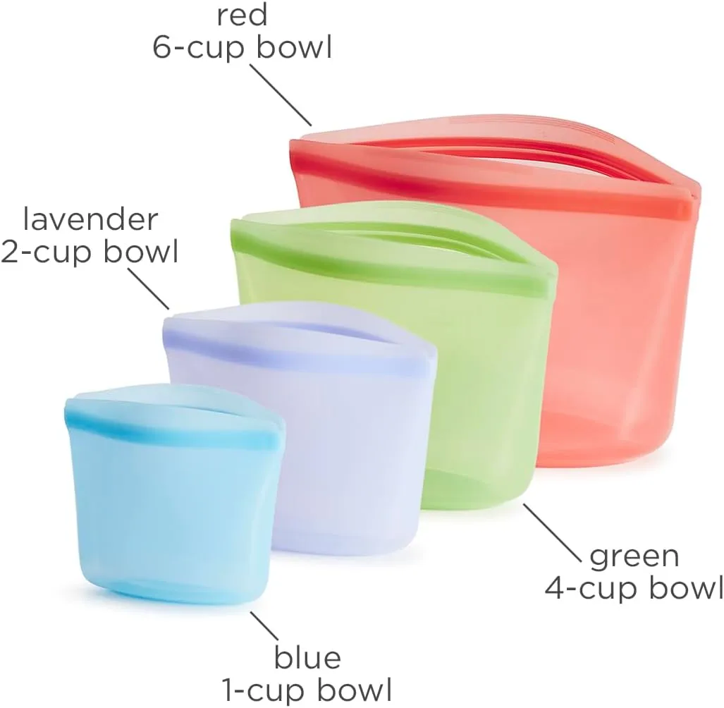 Stasher Premium Silicone Reusable Food Storage Bags, 4-Pack, Multi | Multi-Use Food Storage Bags, Lunch Bag, Travel Containers | BPA Free, Leak-free, Dishwasher-Safe, Eco-friendly