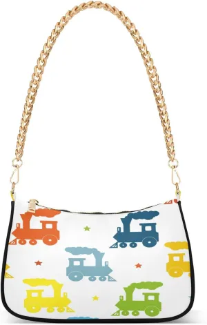 Steam Locomotive Train Stars Womens Shoulder Bag for Women Girls Hobo Tote Handbag Gold Chain Crossbody Bag with Zipper Clutch Purse Handbags