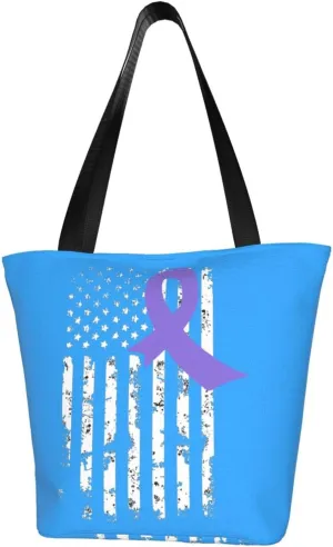 Stomach Cancer Awareness America Flag Ribbon Fashion Shoulder Bag Large Capacity For Man Or Woman