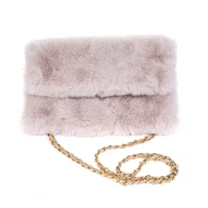 Stone Faux Fur CB Bag with Gold Chain