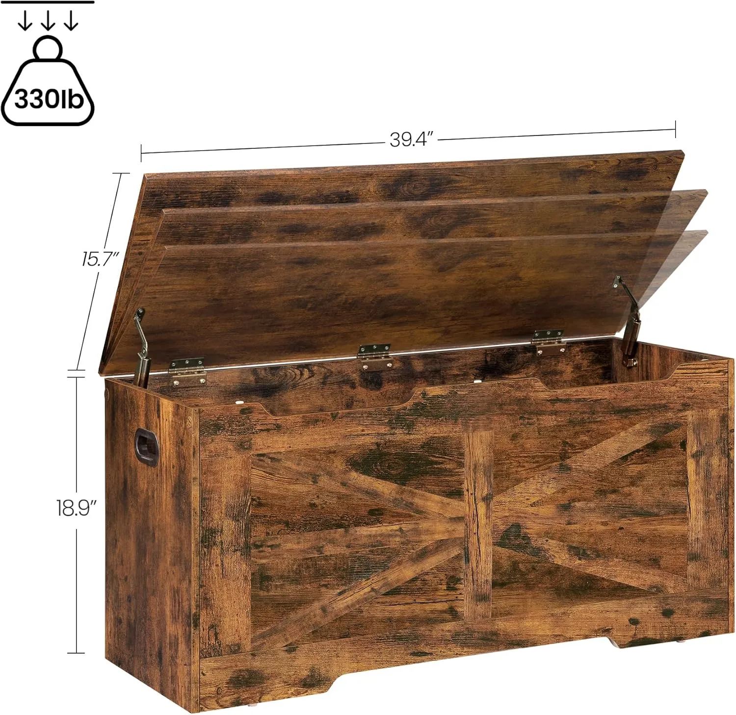 Storage Bench, Wooden Storage Trunk - 39.4" Lift-Top Storage Organizer with 2 Safety Hinges, Shoe Bench for Entryway, Bedroom, Living Room, Rustic Brown