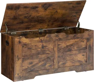 Storage Bench, Wooden Storage Trunk - 39.4" Lift-Top Storage Organizer with 2 Safety Hinges, Shoe Bench for Entryway, Bedroom, Living Room, Rustic Brown