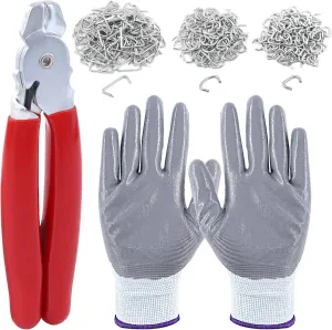 Straight Hog Ring Pliers Set with 360 Pcs Galvanized Hog Rings, 3/8", 3/4", 1/2" Hog Ring Upholstery Installation Kit for Fencing,Bagging, Railing, Sausage Casing, Meat bags, Shock Cords