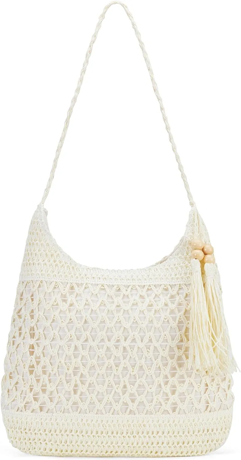 Straw Packable Large Mesh Beach Tote Hobo Crossbody Purses Straw Bags for Women Travel Woven Beach Handbag