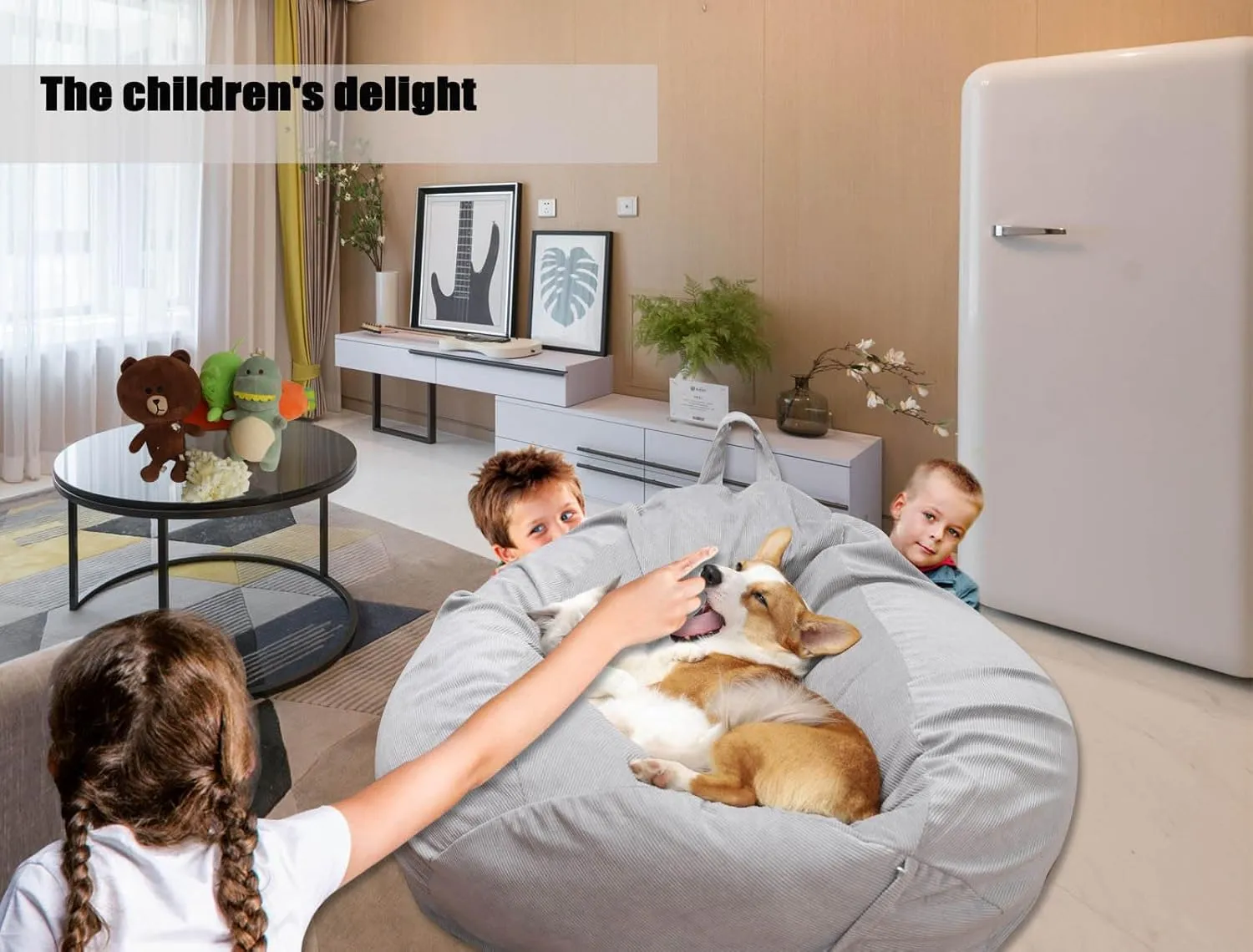 Stuffed Animal Storage Bean Bag Chair Cover (No Filler) Washable Ultra Soft Corduroy Bean Bag Cover for Organizing Plush Toys or Textile, Sack Bean Bag for Adults, Teens