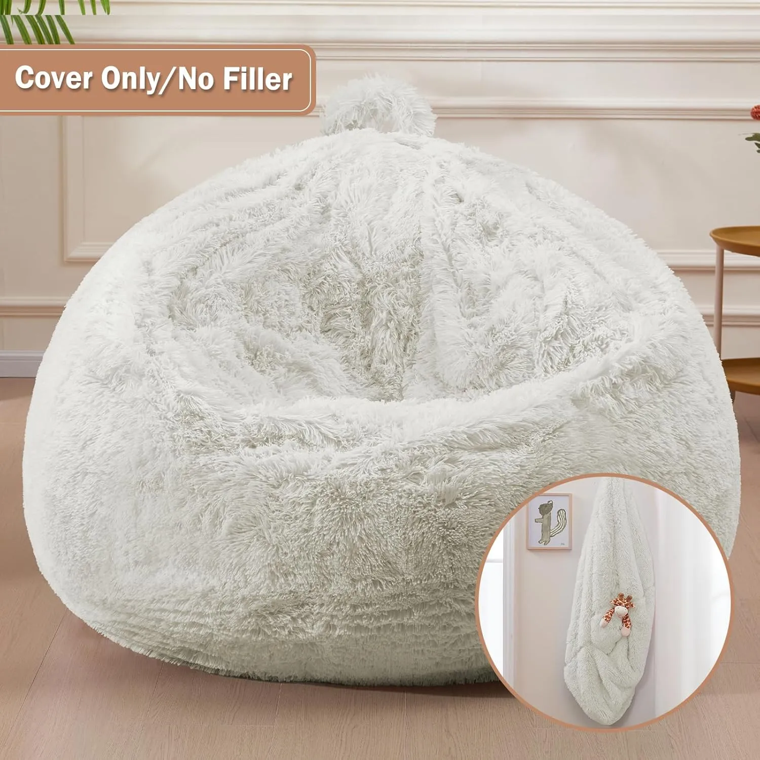 Stuffed Animal Storage Bean Bag (Cover Only), Adult Bean Bag Chair Covers Machine Washable, White Bean Bag Chair without Filler Included