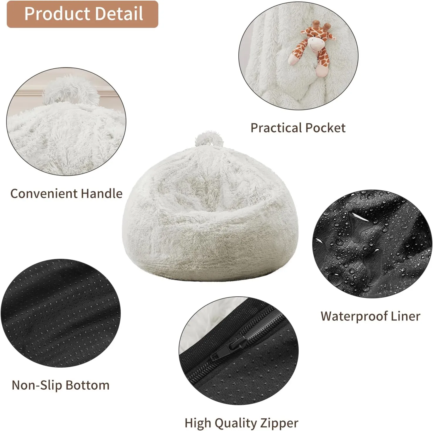 Stuffed Animal Storage Bean Bag (Cover Only), Adult Bean Bag Chair Covers Machine Washable, White Bean Bag Chair without Filler Included