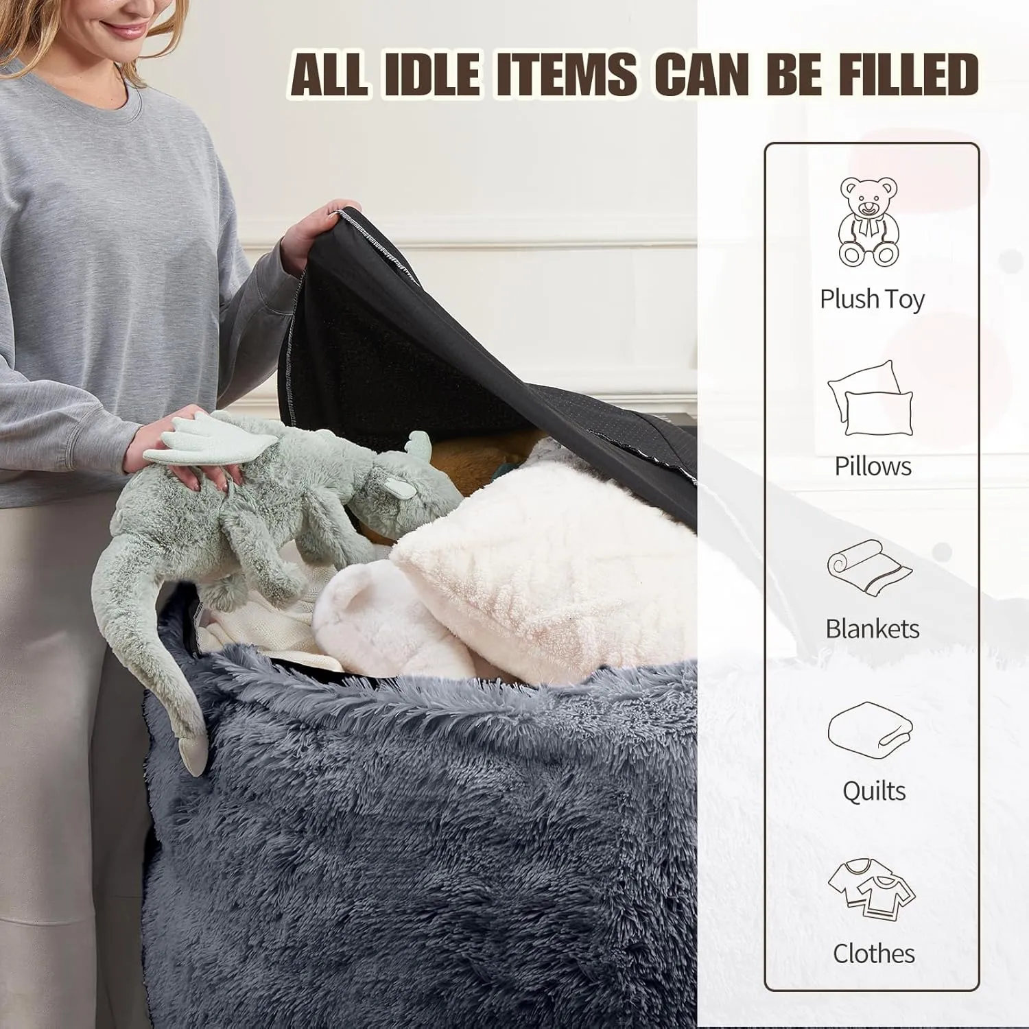 Stuffed Animal Storage Bean Bag (Cover Only), Adult Bean Bag Chair Covers Machine Washable, White Bean Bag Chair without Filler Included