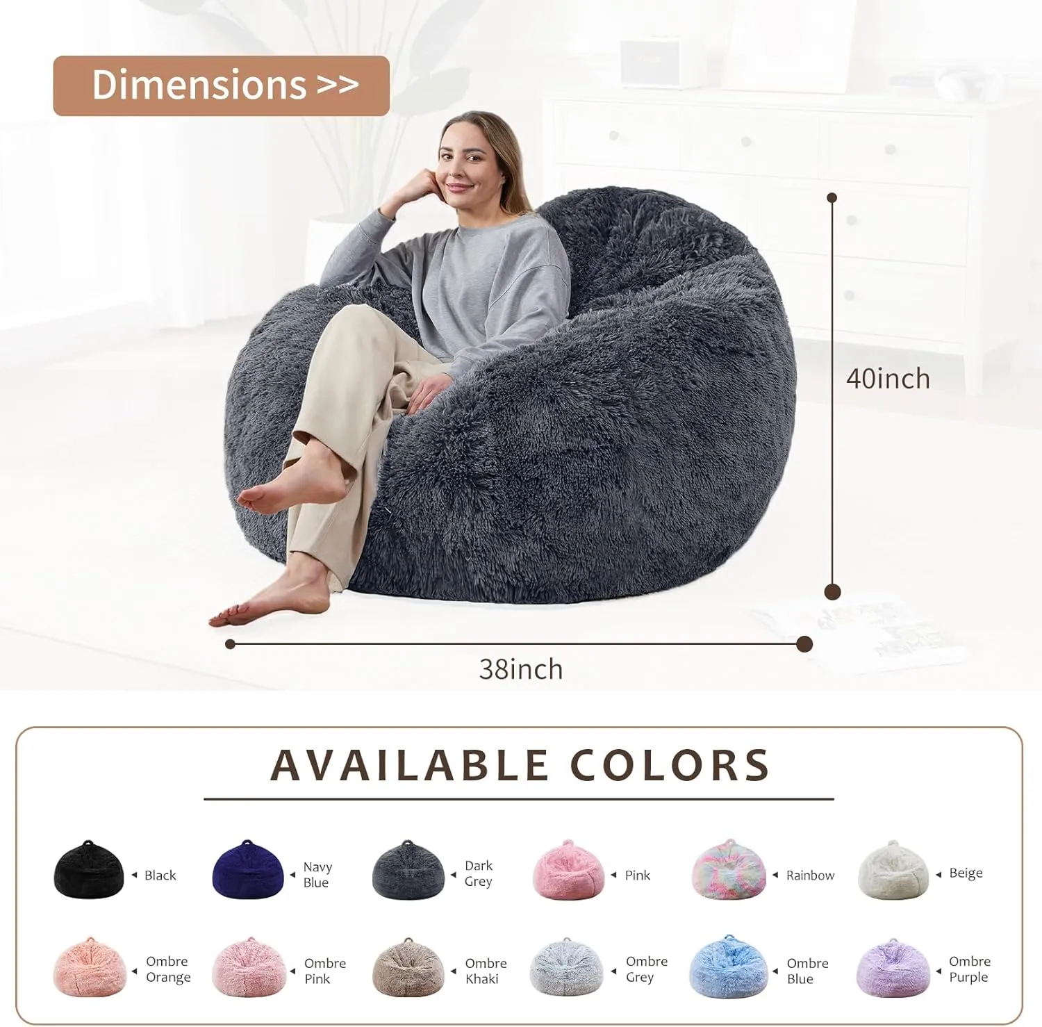 Stuffed Animal Storage Bean Bag (Cover Only), Adult Bean Bag Chair Covers Machine Washable, White Bean Bag Chair without Filler Included